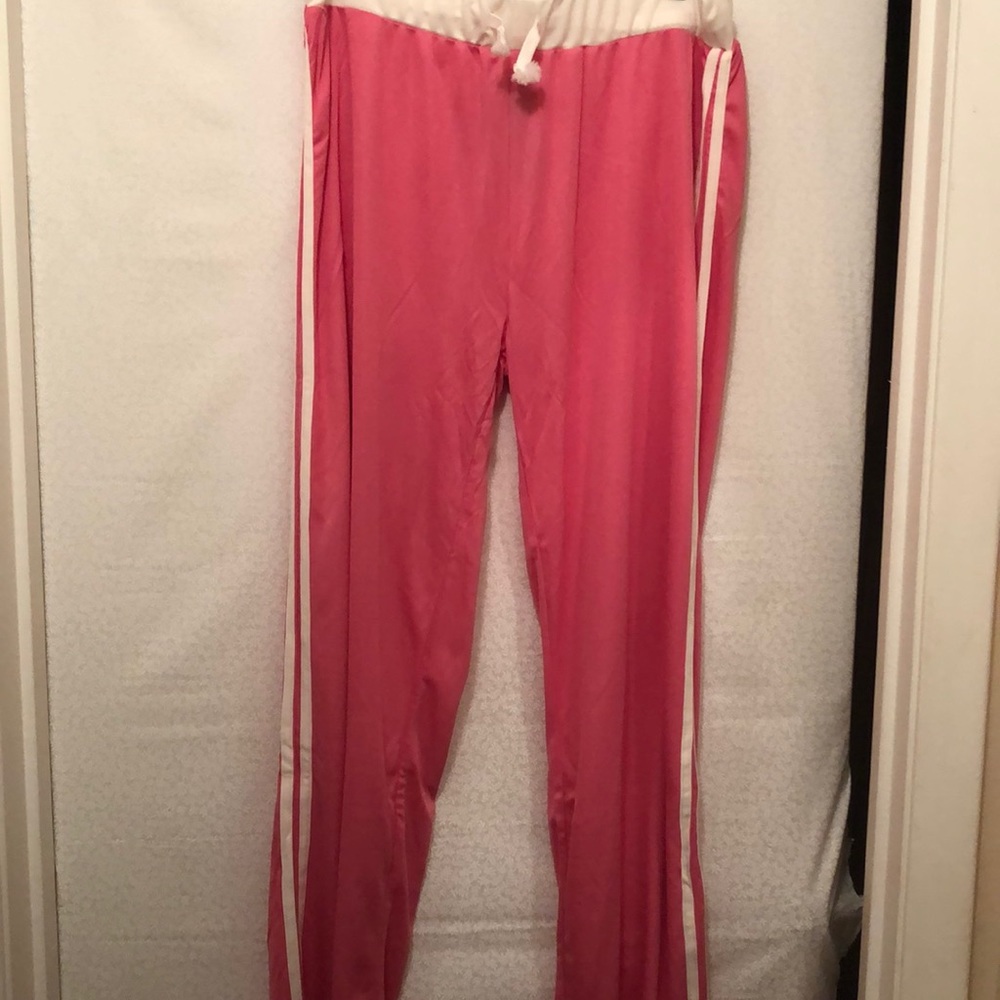 Pink and white light weight track style pants